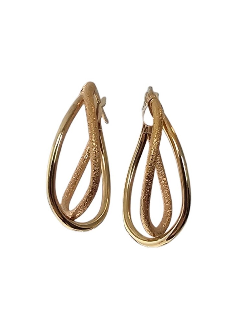 14K Yellow and Rose Gold Twisted Oval Crossover Hoop Earrings #25730